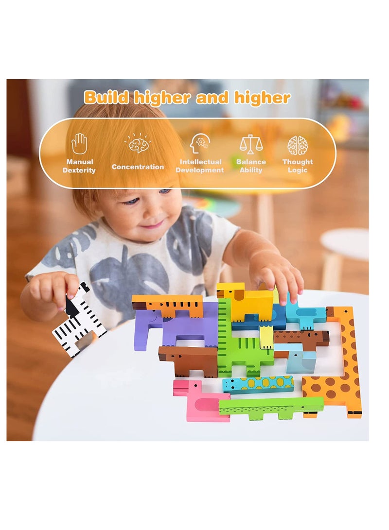 Wooden Toddler Puzzles Toys Animal Beechwood Building Blocks Montessori Educational Toys for Toddler 3+ Years Shape Matching 3D Wooden Puzzle - Image 3